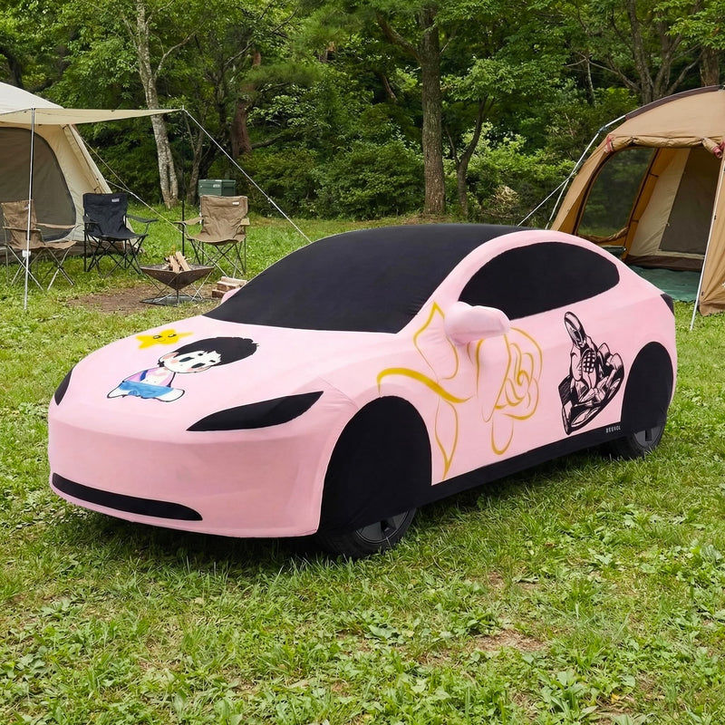 BESVOL Dreamcraft Entry | Pink Cartoon Camping Edition Stretch Car Cover